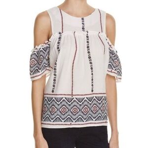 Freeway White and Cream Cap Sleeve Embellished Blouse